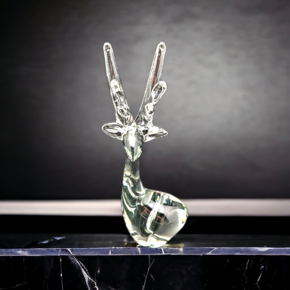 Enesco Other - Vintage Enesco Clear Art Glass Reindeer Deer Stag Hand Blown Figurine 8.25"